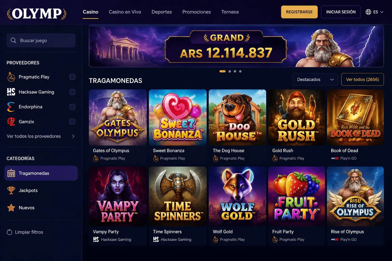 Catálogo de tragamonedas y jackpots de olimp casino